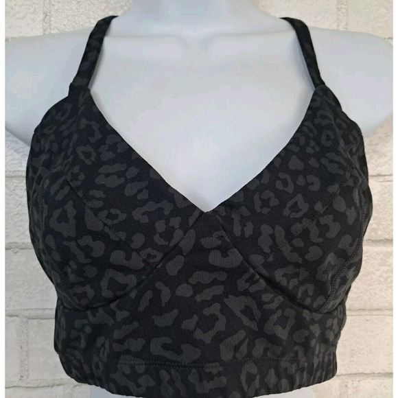 California Livin Sports Bra Size L Black Animal Print Crossback No Pads - Picture 2 of 4